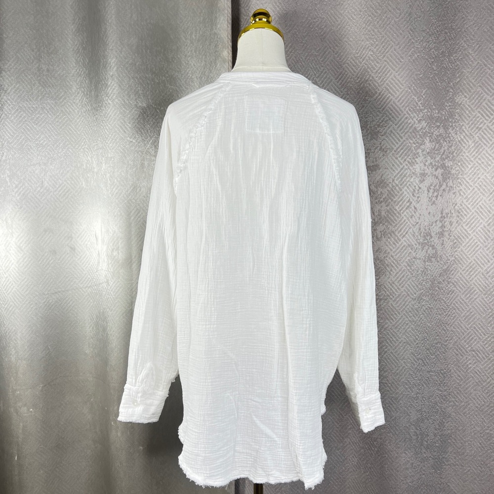 Aerie White Double Gauze Cotton Button Down Shirt Raw Trim Oversized Small A341 - Picture 9 of 9